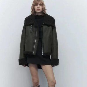 Zara Black and Dark Green Jacket